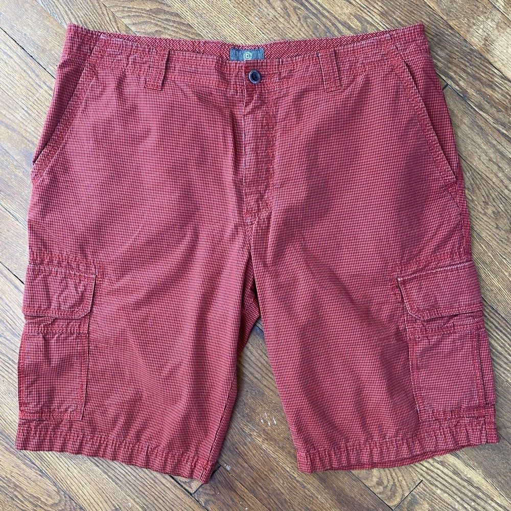 Men's Bugatti Cargo Shorts Red/Black Checkered Pattern Size 38